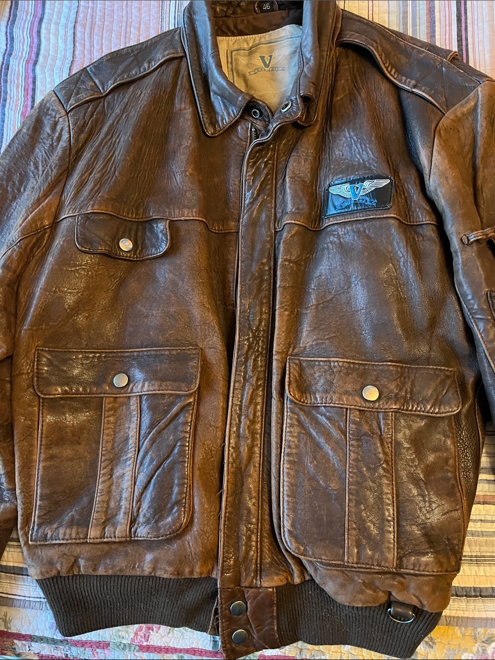 VTG 80s Vetter Rex Marsee Leather Aviator Flight Bomber Jacket Distressed Sz 46